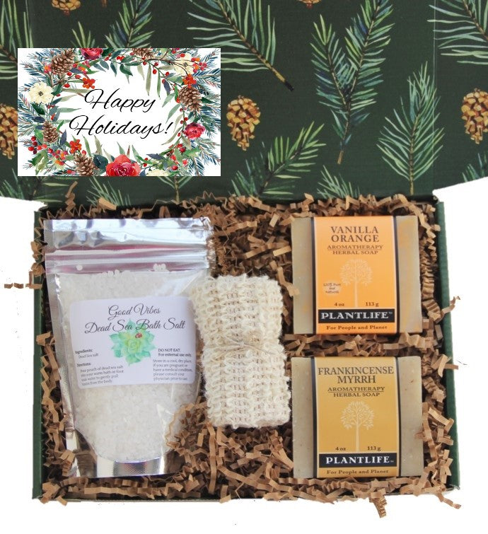 Happy Holidays - Natural Bath Set Gift Box - Gift Good Vibes